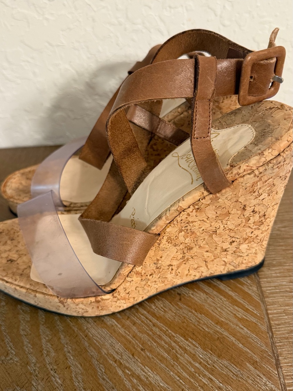 Christian Louboutin Brown Cork Wedge Sandals with Clear Toe Strap
